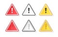 Set of caution, risk, and danger icons in solid and outlined styles. Collection of safety signs. Vector 3D Royalty Free Stock Photo