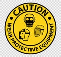 Set Caution Wear Protective Equipment Isolate on transparent Background,Vector Illustration