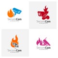 Set of CCTV Camera with Fire icon logo design vector template, Concept Symbol Royalty Free Stock Photo