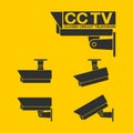 Set of CCTV icon on yellow background