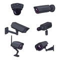 Set of CCTV Illustrations. Security Cameras. Video Surveillance Equipment Royalty Free Stock Photo