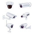 Set of CCTV Illustrations. Security Cameras. Video Surveillance Equipment Royalty Free Stock Photo