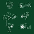 Set of CCTV Illustrations. Security Cameras. Video Surveillance Equipment Royalty Free Stock Photo