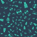 Set CD or DVD disk, Drum, Microphone and Audio jack on seamless pattern. Vector Royalty Free Stock Photo