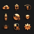 Set CD or DVD disk with lock, Shield security, Time Management, Cyber, and USB flash drive icon. Vector Royalty Free Stock Photo