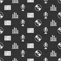 Set CD or DVD disk, Music equalizer, Music synthesizer and Microphone on seamless pattern. Vector Royalty Free Stock Photo