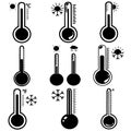 Set of Celsius and fahrenheit meteorology thermometers measuring heat and cold, vector illustration. Thermometer equipment showing Royalty Free Stock Photo