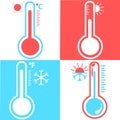 Set of Celsius and fahrenheit meteorology thermometers measuring heat and cold, vector illustration. Thermometer equipment showing Royalty Free Stock Photo