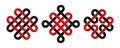 Set of celtic, chinese auspicious knots and quadruple Solomon knot made of intertwined mobius stripes. Stylized ancient