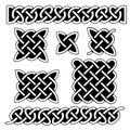 Set of celtic knot patterns and celtic elements on black background. Royalty Free Stock Photo