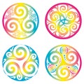 Set of Celtic Symbols - Celtic Knot and Triskelion Circles - Trinity - Sacred Geometry - Rainbow Colors - Energy