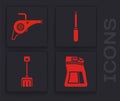 Set Cement bag, Leaf garden blower, Screwdriver and Snow shovel icon. Vector