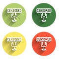 Set Censored stamp icon isolated with long shadow background. Color circle button. Vector Royalty Free Stock Photo