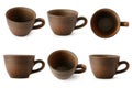 Set of ceramic cups with different camera angles isolated on white. Clipping path.