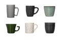 Set of ceramic cups and mugs with different shapes, colors, and surface textures, set. Drinkware Royalty Free Stock Photo