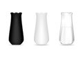 Set of ceramic vase in different color black, white and tranparent.