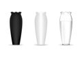 Set of ceramic vase in different color black, white and transparent. Royalty Free Stock Photo