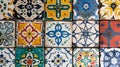 A set of ceramic wall tiles with an intricate Moroccaninspired pattern handpainted in a variety of bold vibrant colors.