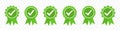 Set of certified or approved green medal with tick icon