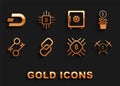 Set Chain link, Bitcoin plant the pot, Crossed pickaxe, CPU mining farm, Cryptocurrency key, Safe, Dash and icon. Vector Royalty Free Stock Photo