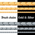 Set of chains metal brushes - gold and silver. Royalty Free Stock Photo