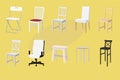 Set of Chairs and Stools of Different Designs and Colors. Furniture Design. Vector Illustration