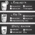 Set chalk cocktails: Margarita, Mai Tai, White Russian. Royalty Free Stock Photo