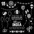 Set of chalk elements for Indian Independence Day Royalty Free Stock Photo