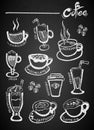 Set of chalk hand drawing coffee on blackboard Royalty Free Stock Photo