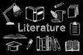 Set of chalk hand-drawn icons on the theme of Literature and Reading Royalty Free Stock Photo