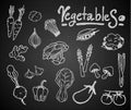 Set of chalk vegetables on blackboard