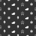 Set Chalkboard, Leaf or leaves, Leaf or leaves and Sun and cloud weather on seamless pattern. Vector Royalty Free Stock Photo
