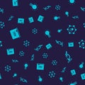 Set Chalkboard, Molecule, Creative lamp light idea and Microscope on seamless pattern. Vector Royalty Free Stock Photo