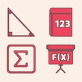 Set Chalkboard, Triangle math, Book with word mathematics and Sigma symbol icon. Vector