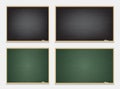 Set of chalkboards green and black. Realistic black and green blackboard in wooden frame.