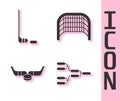 Set Championship tournament bracket, Ice hockey stick and puck, Ice hockey sticks and puck and Ice hockey goal icon