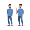 Set of character bearded man, funny guy in casual clothes, gesturing