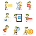 Set of character bird watcher man in collecting information