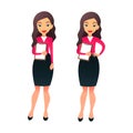 Set character businesswoman in various poses. Cartoon secretary or teacher on different working situations. Smiling