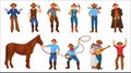 Set of character cowboy sheriff men and woman from western.