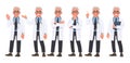Set of character male doctor in various poses and emotions on a white background. Medical worker