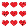 Set Of Character Red Hearts. Emoticon Cartoon Smile, Angry, Laugh, Stress, Sad, Excited. Creative Design For Valentine`s Day.