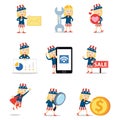 Set character of Uncle Sam woman ver in patriotic symbol in USA