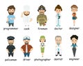 Set of characters of different professions. policeman and firefighter, doctor and engineer, designer and programmer. Icons