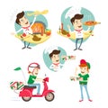 Set of Characters Funny chef preparing, decorating and showing Royalty Free Stock Photo