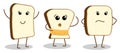 Set of characters, funny pieces of bread in wounded expression. Cheerful, surprised and puzzled character. Flat vector isolated on