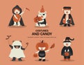 Set of characters for Halloween in cartoon style, costume happy halloween party,cute animal,Vector illustrations. Royalty Free Stock Photo