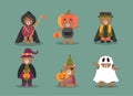 Set of characters  for Halloween in cartoon style,cute animal ,Vector illustrations. Royalty Free Stock Photo