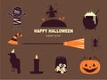 Set of characters for Halloween in cartoon style,elements,cute,ghost,pumpkin,witch, Vector illustration. Royalty Free Stock Photo