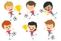 Set of characters playing football in different poses.